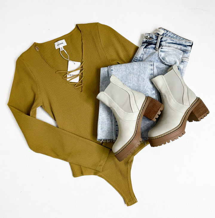 The Ribbed V-Neck Long Sleeve Bodysuit