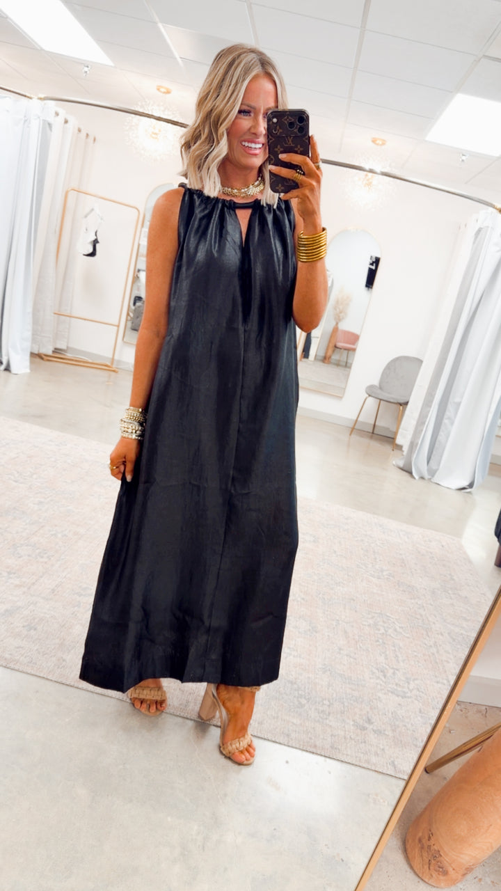 Halter Tie Back Dress-Black