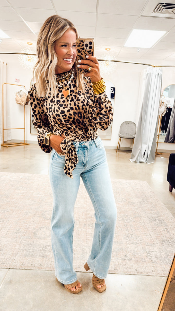 Leopard Print Smock Neck Blouse