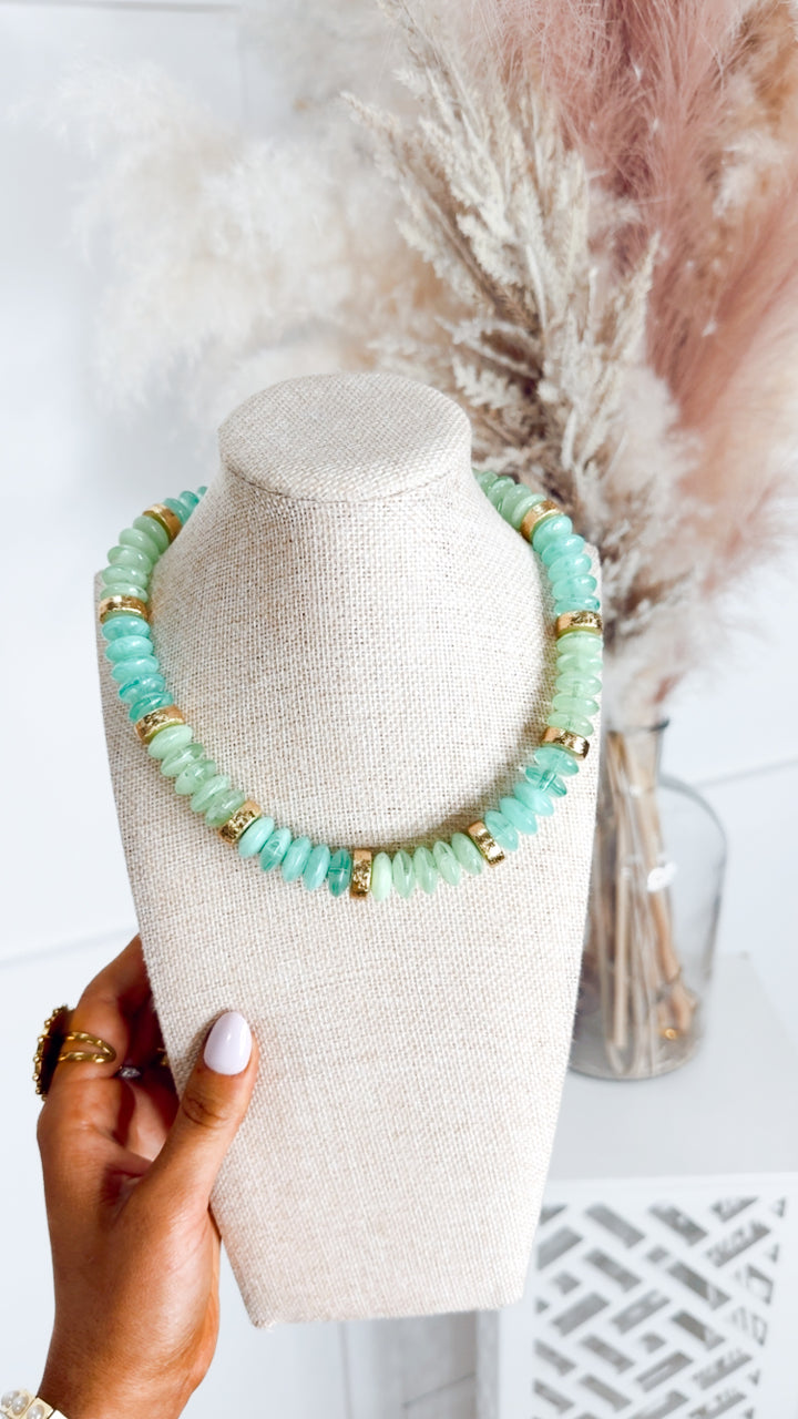 Calloway Beaded Disc Necklace-Mint