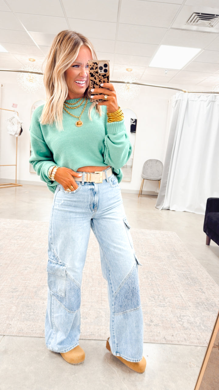 Emma Cropped Sweater-Emerald