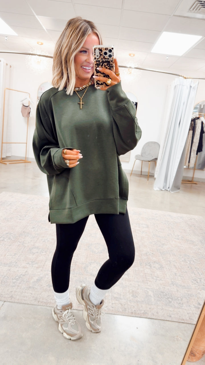 The Split Edge Pullover- Dark Olive