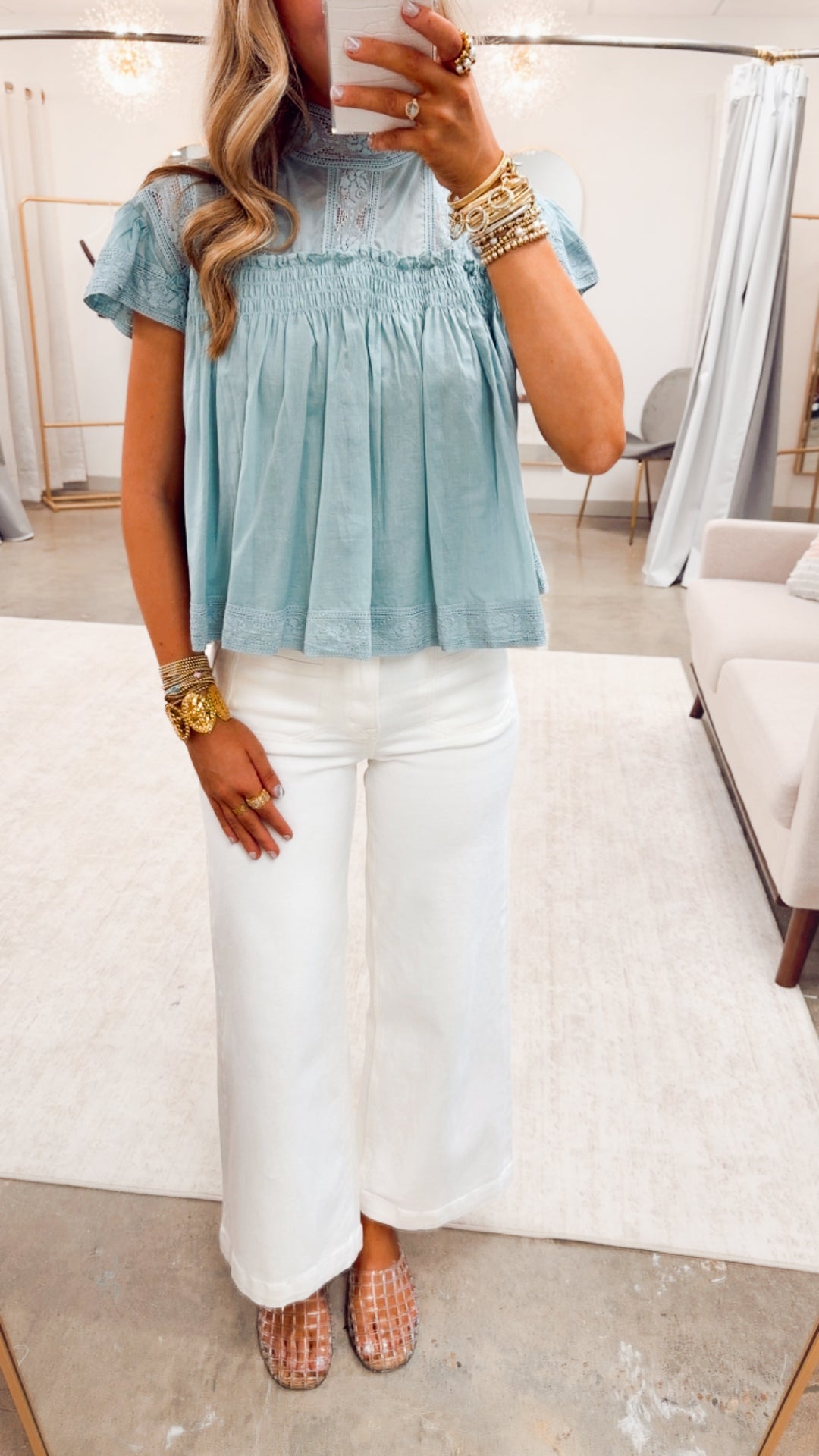 The Victoria Ruffle Top-Dusty Seafoam