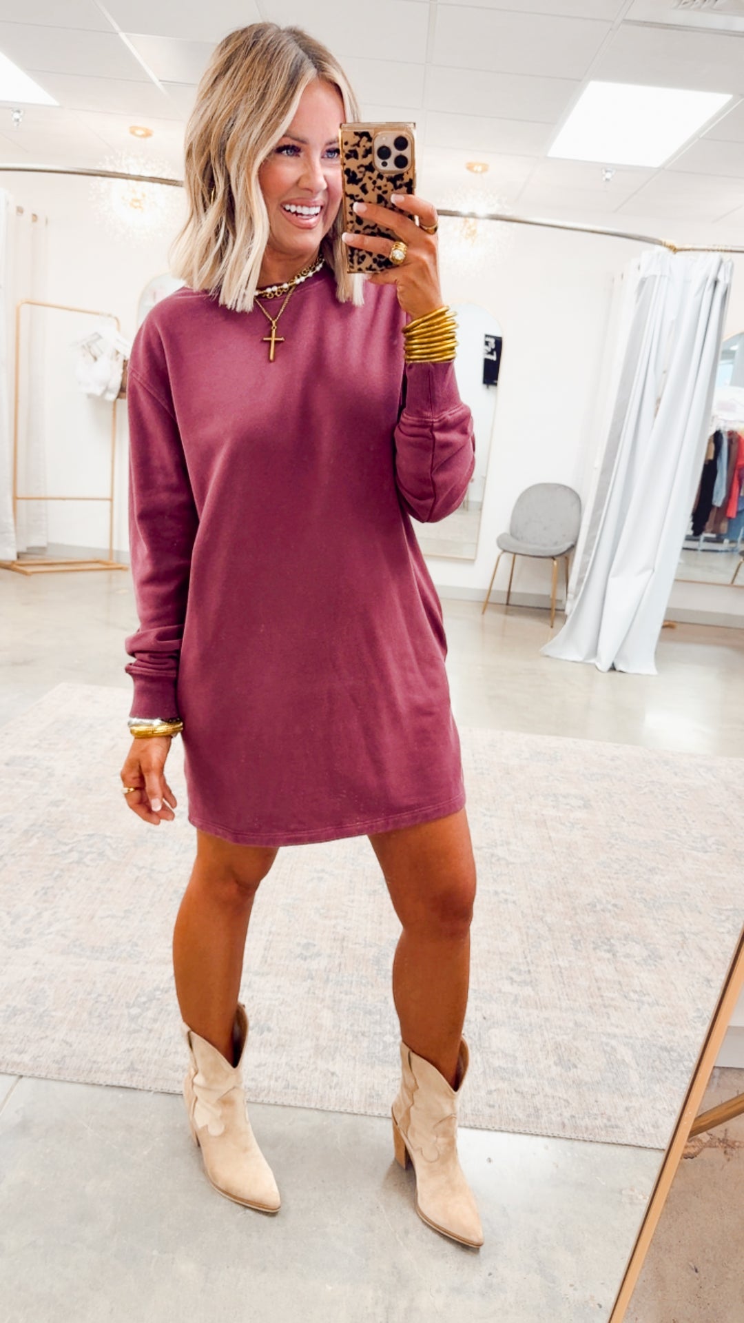 Mila Sweatshirt Dress-Dark Cherry