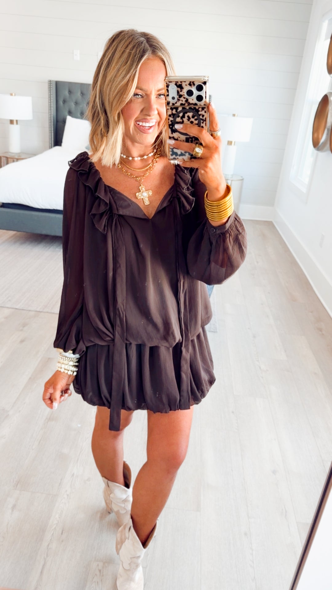 Nola Bubble Tiered Dress-Espresso