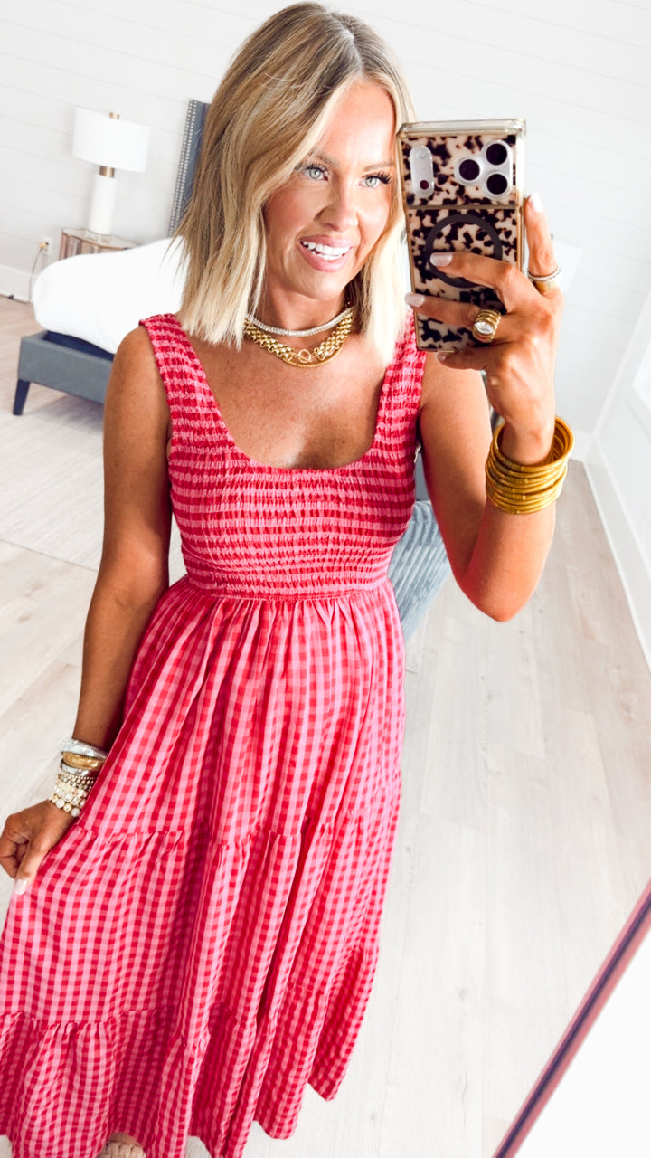 Smocked Gingham Maxi Dress