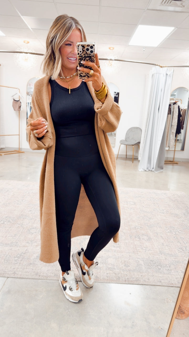 Longline Open Front Cardigan-Dk Taupe