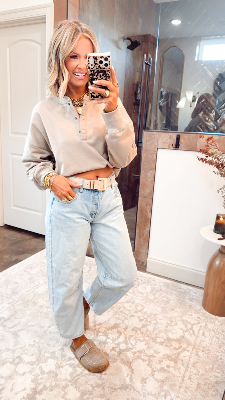 Relaxed Crop Henley Pullover