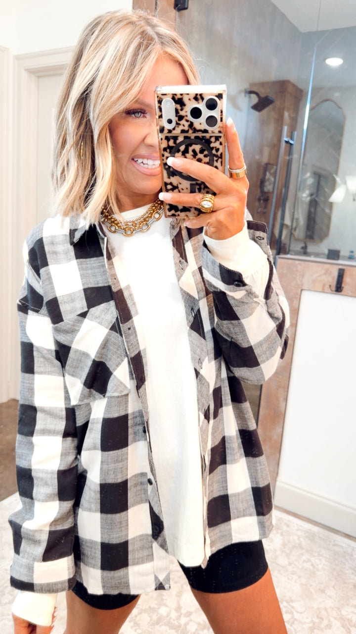 Buffalo Check Flannel Top-Cream/Black