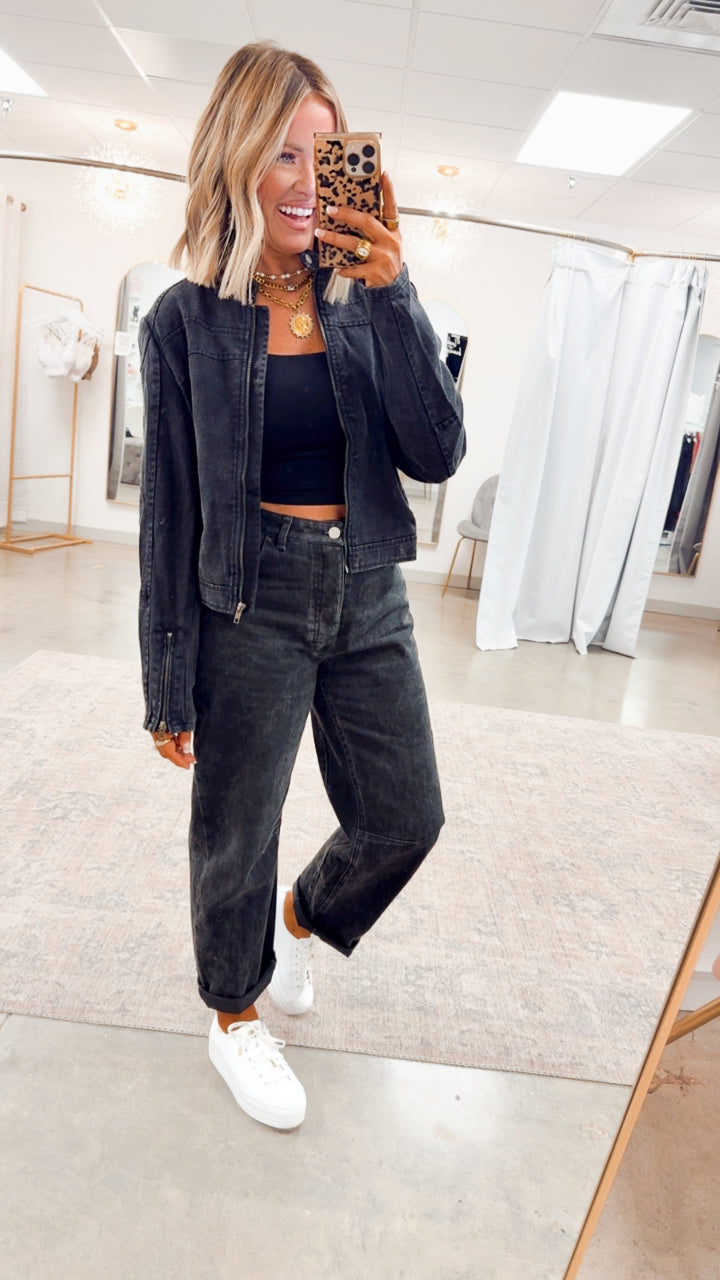 Distressed Biker Jacket-Black