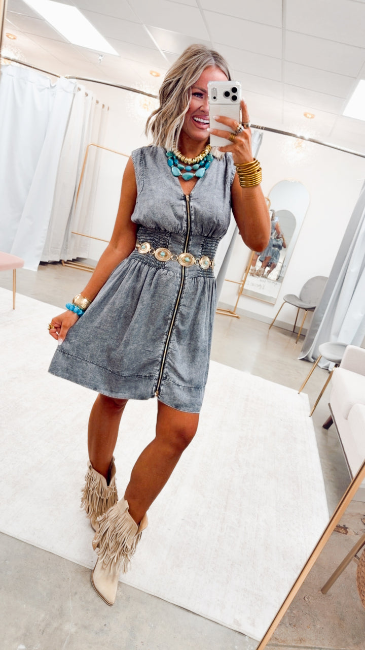 The Laramie Lane Dress-Black Denim