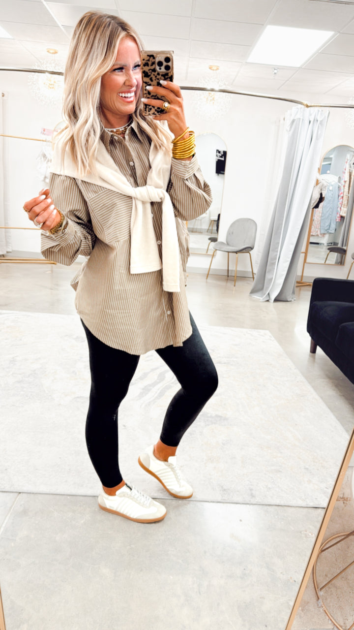 Evelyn Striped Top-Ash Olive
