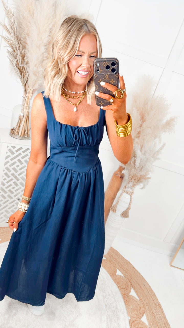 The Sailor’s Knot Midi Dress-Navy