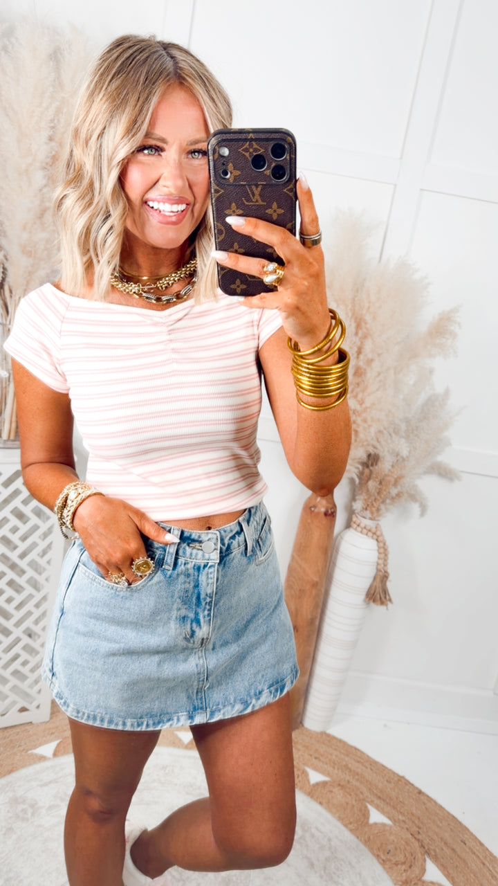 The Lila Ruched Top-Pink/Cream