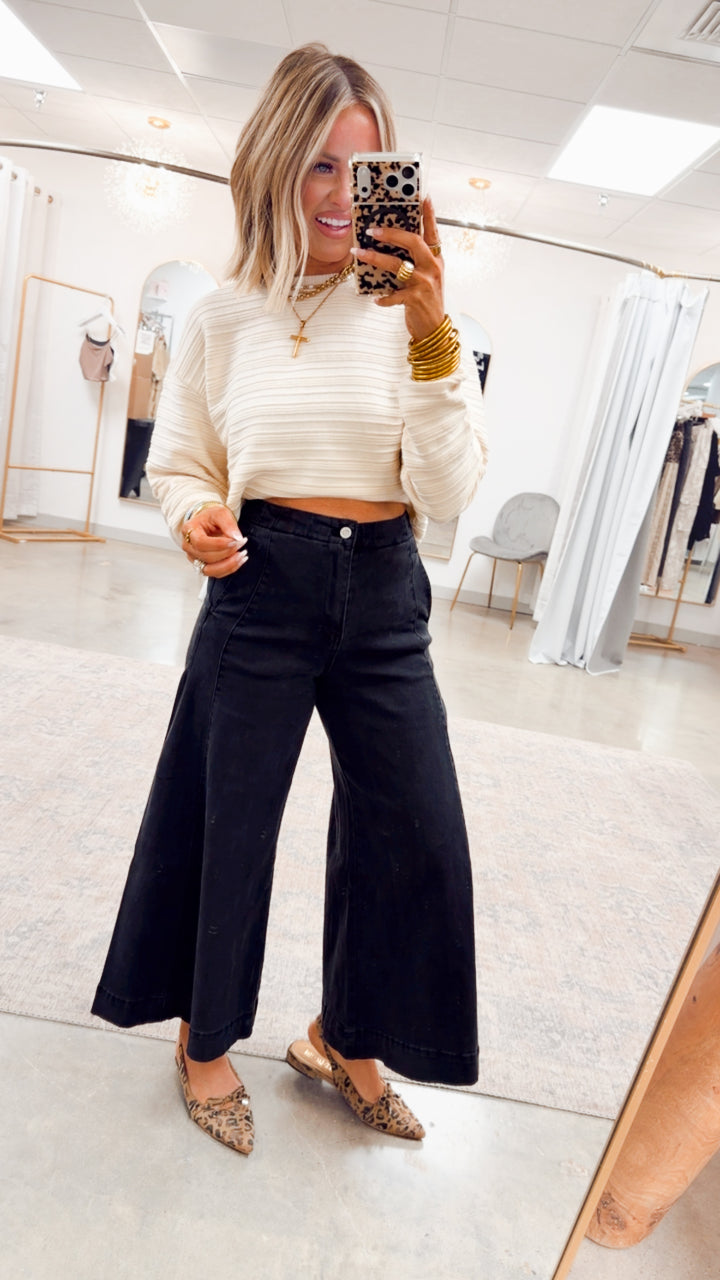 The Arden Wide Gaucho Denim- Black