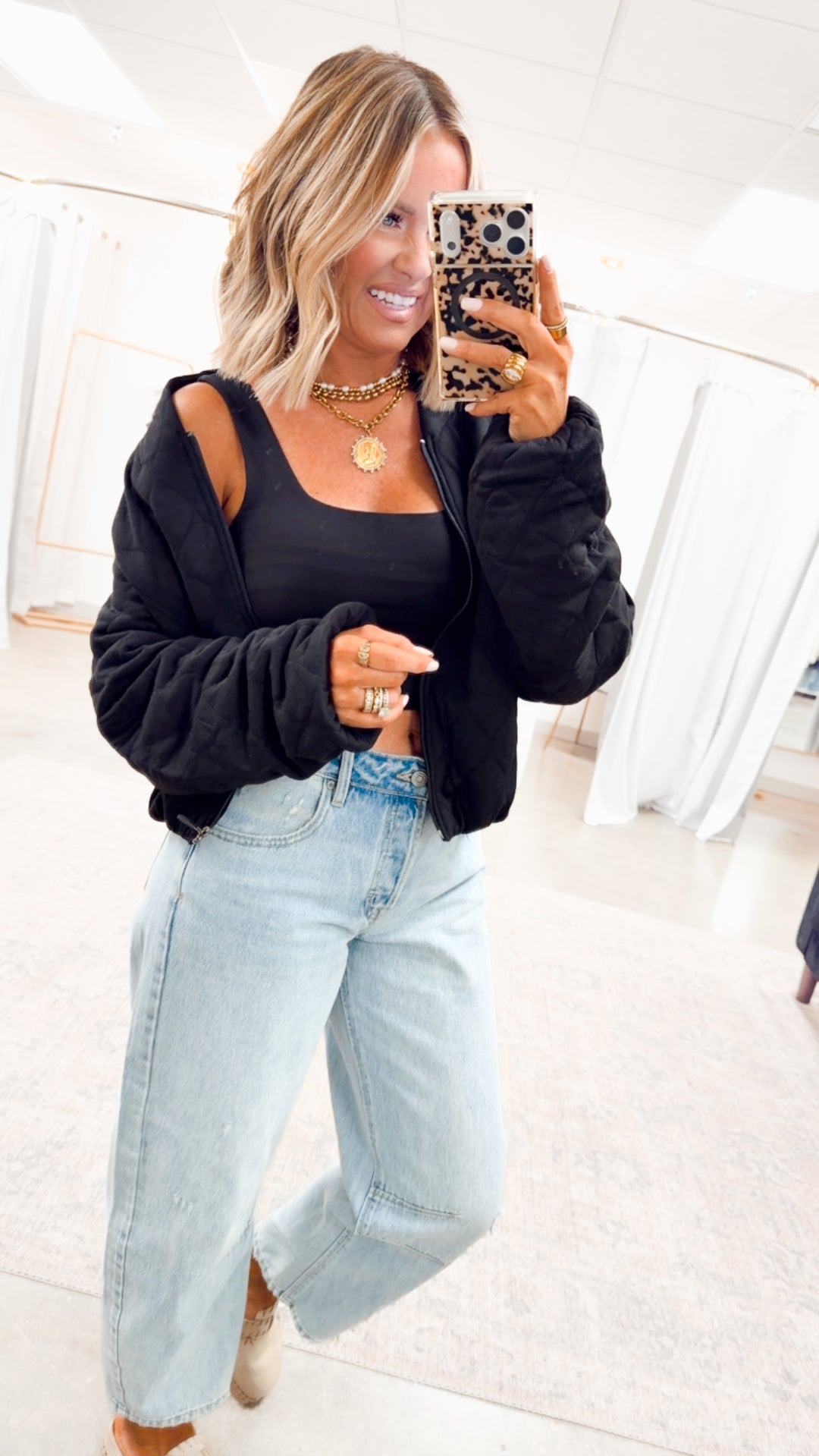 Naomi Quilted Bomber Jacket-Black