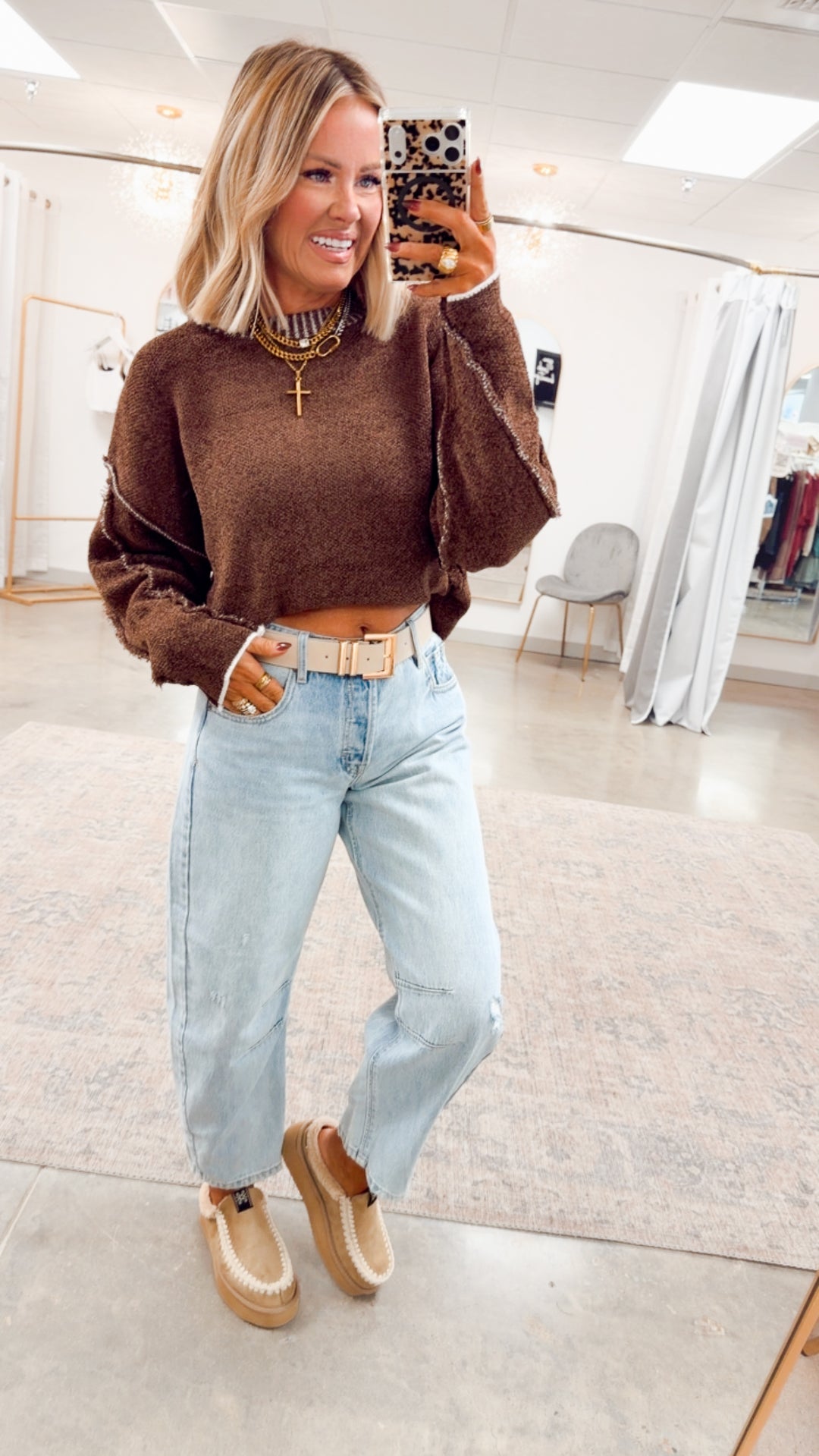 Waverly Exposed Seam Sweater-Brown