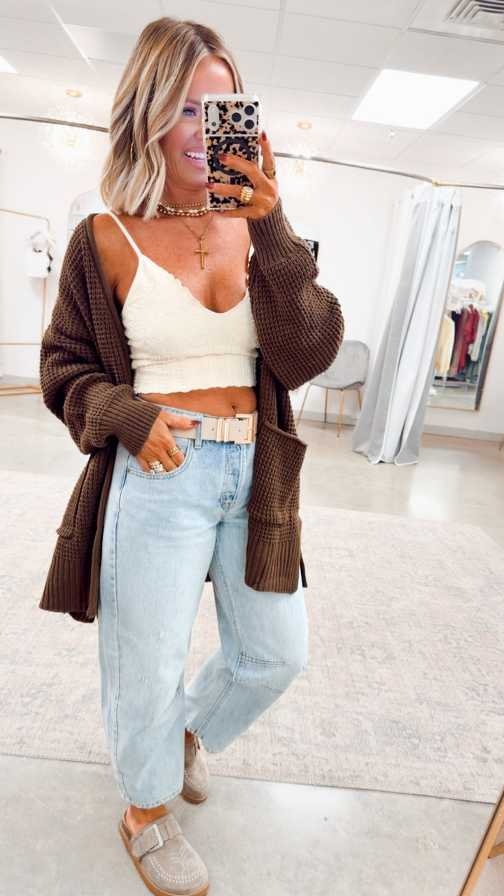 Brown Waffle Weave Cardigan