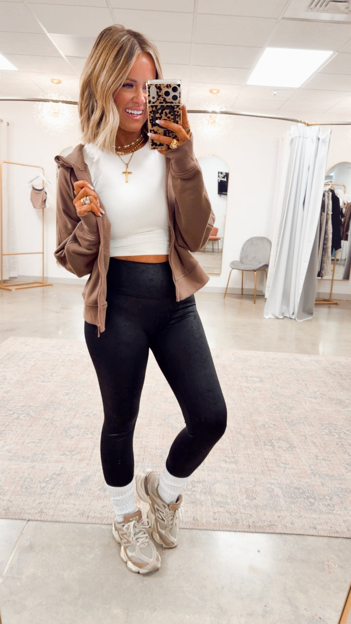 Cropped French Terry Jacket-Smoky Brown
