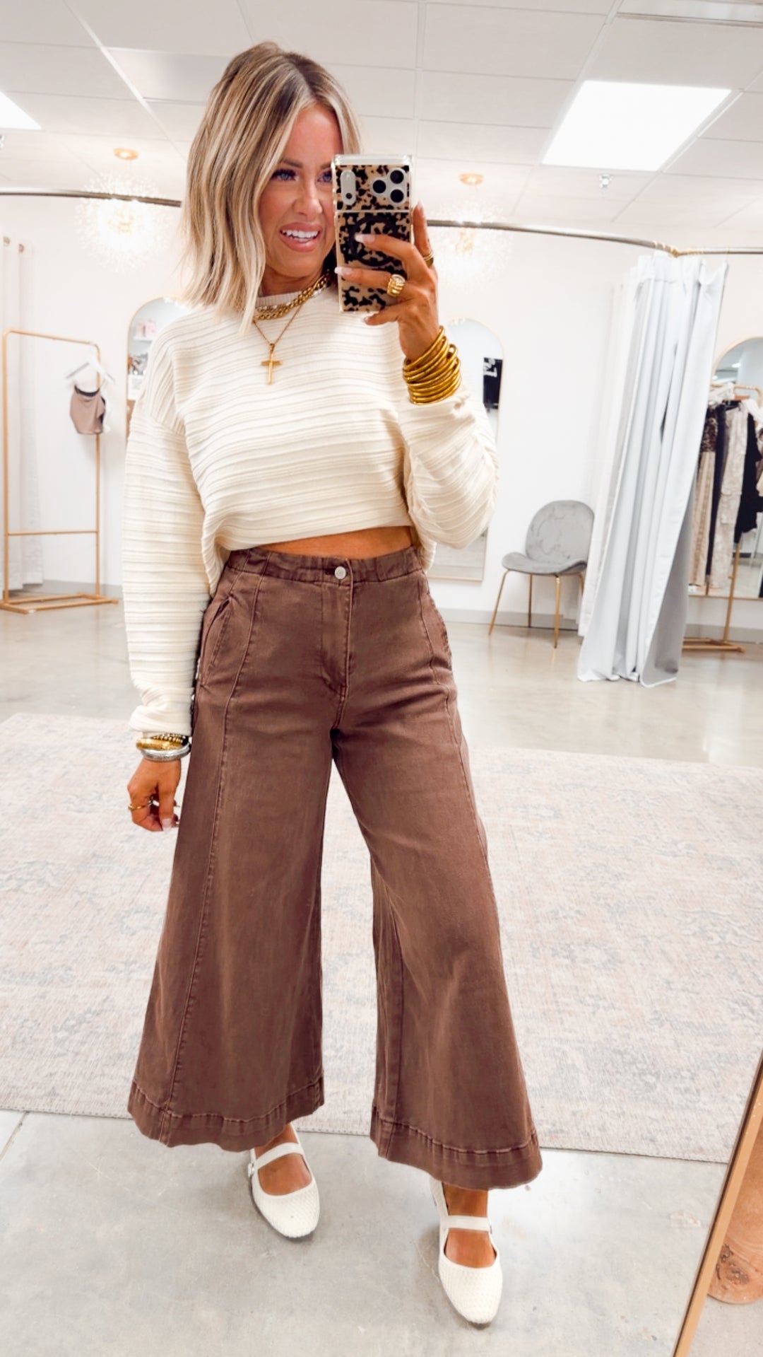 The Arden Wide Gaucho Denim- Brown