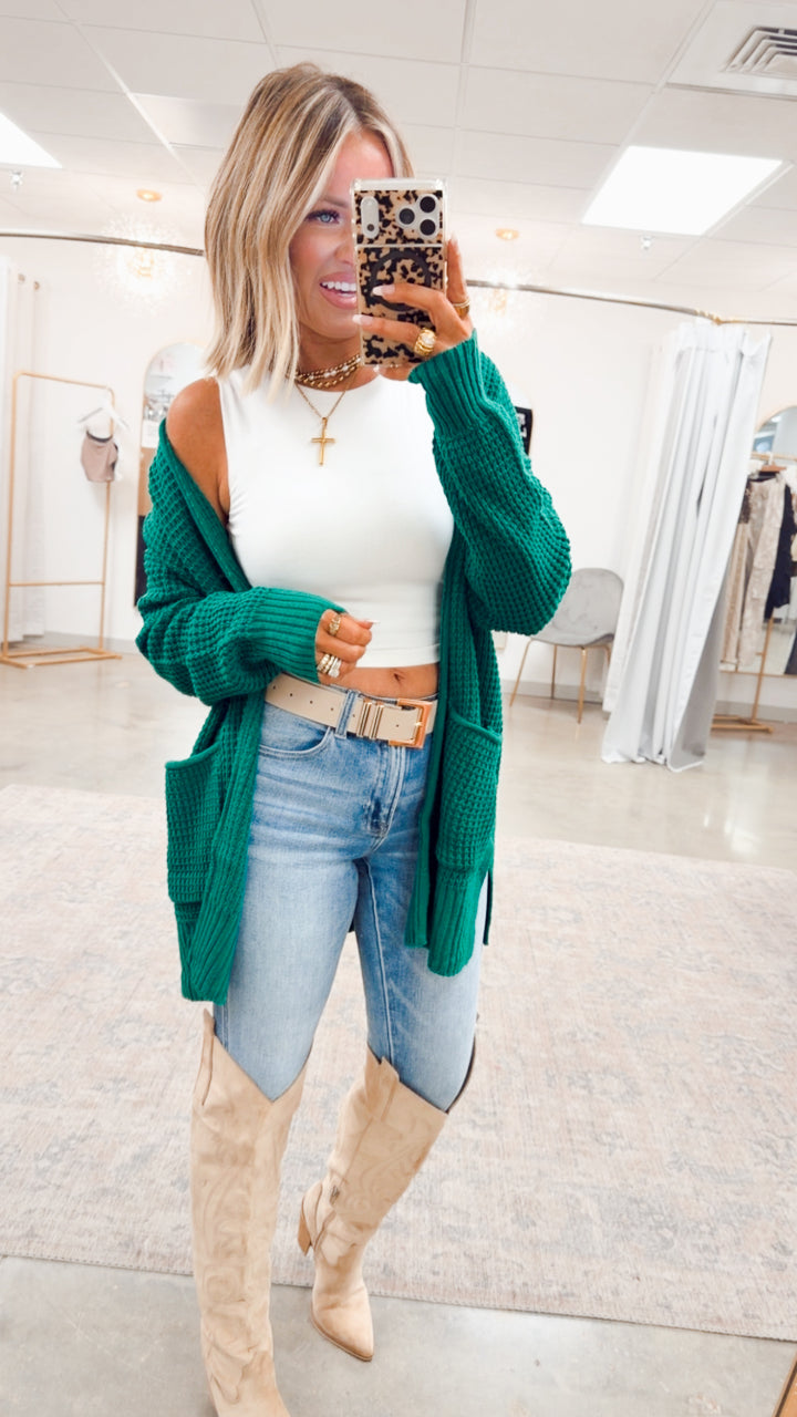 Forest Waffle Weave Cardigan