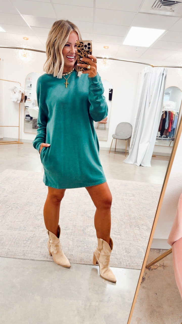 Mila Sweatshirt Dress-Dark Green