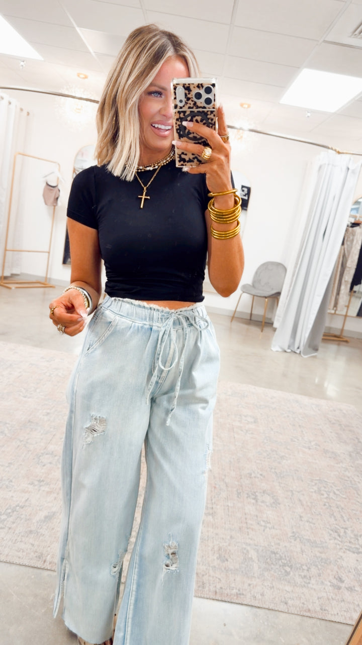 Seamless Crewneck Top-Black