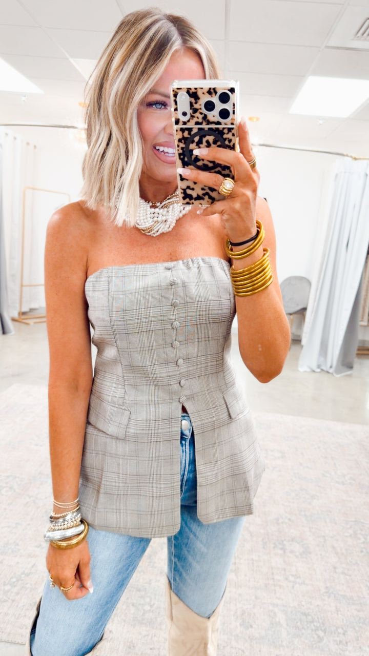 Ramona Plaid Split Hem Top