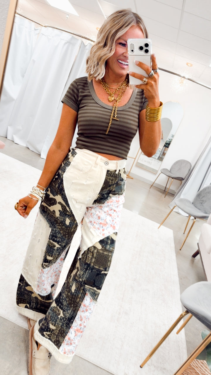 The Pretty Things Striped Top-Earth Olive