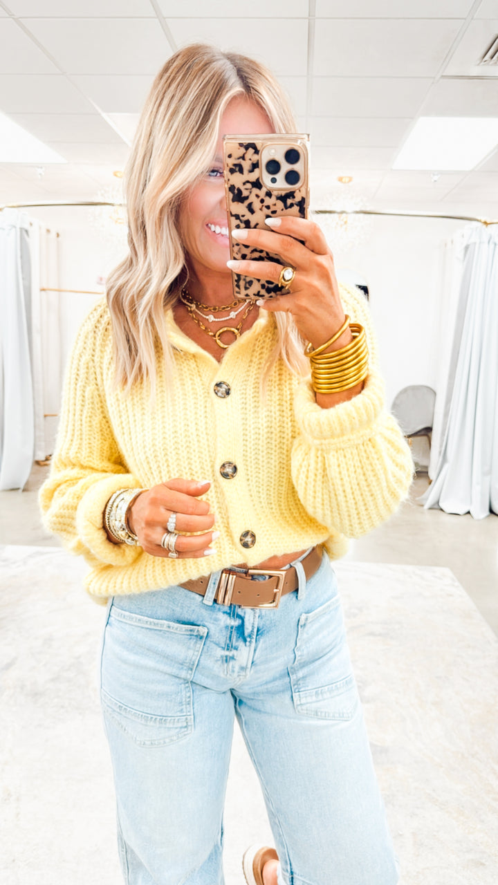 Brushed Button-up Cardigan-Yellow