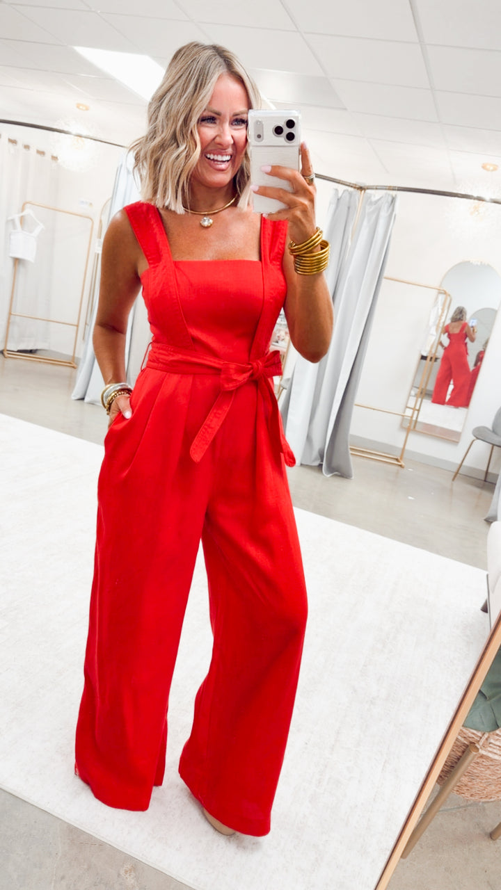 The Poppy Wide Leg Jumpsuit-Red