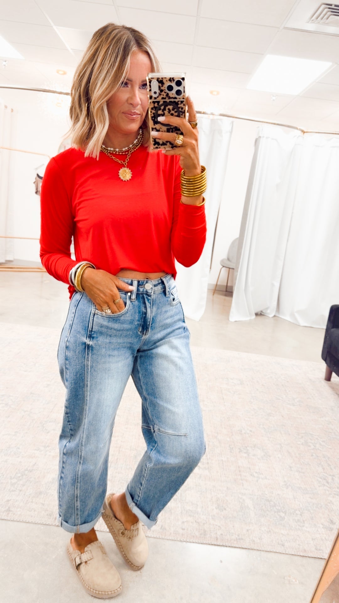 Vale Essential Long Sleeve Top-Red