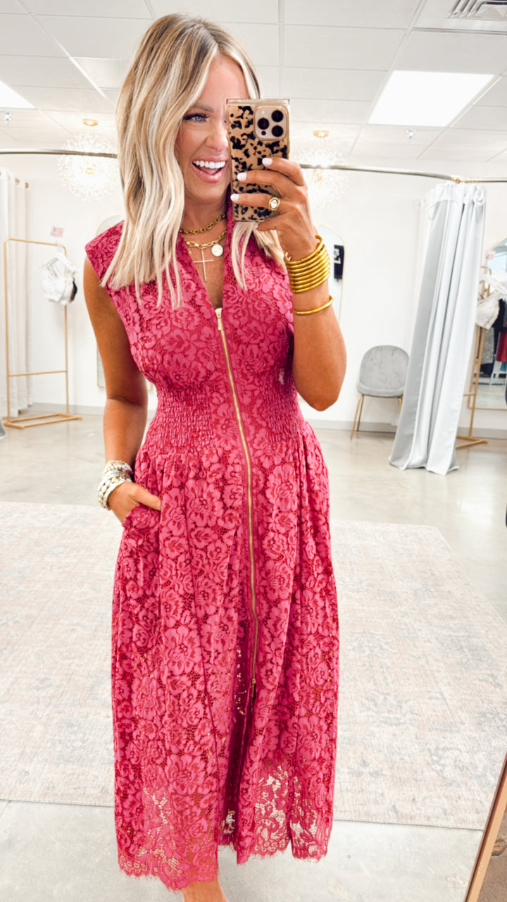 Jackie Lace Midi Dress-Merlot
