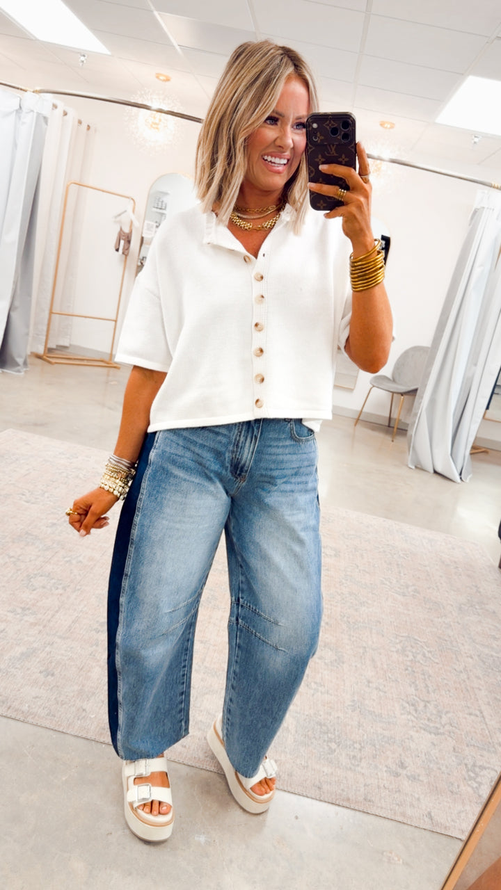 The Windsor Button Up Top-White