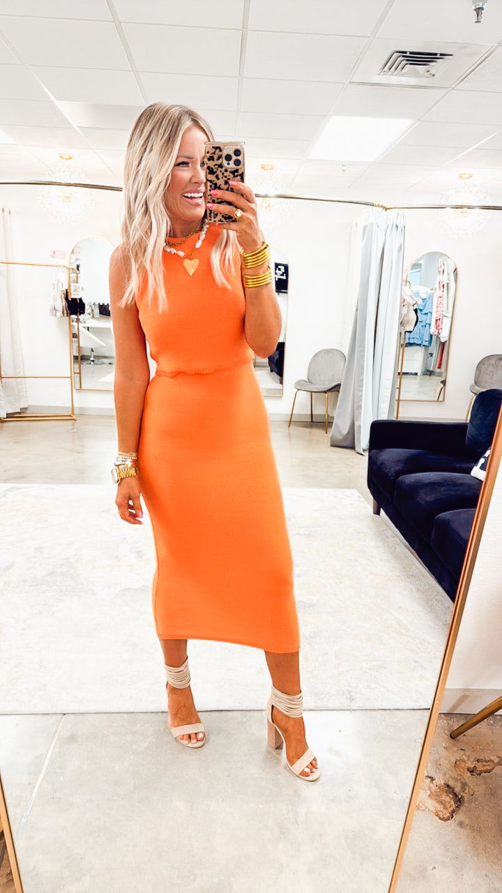 Lara Crop Top & Maxi Skirt Set-Orange