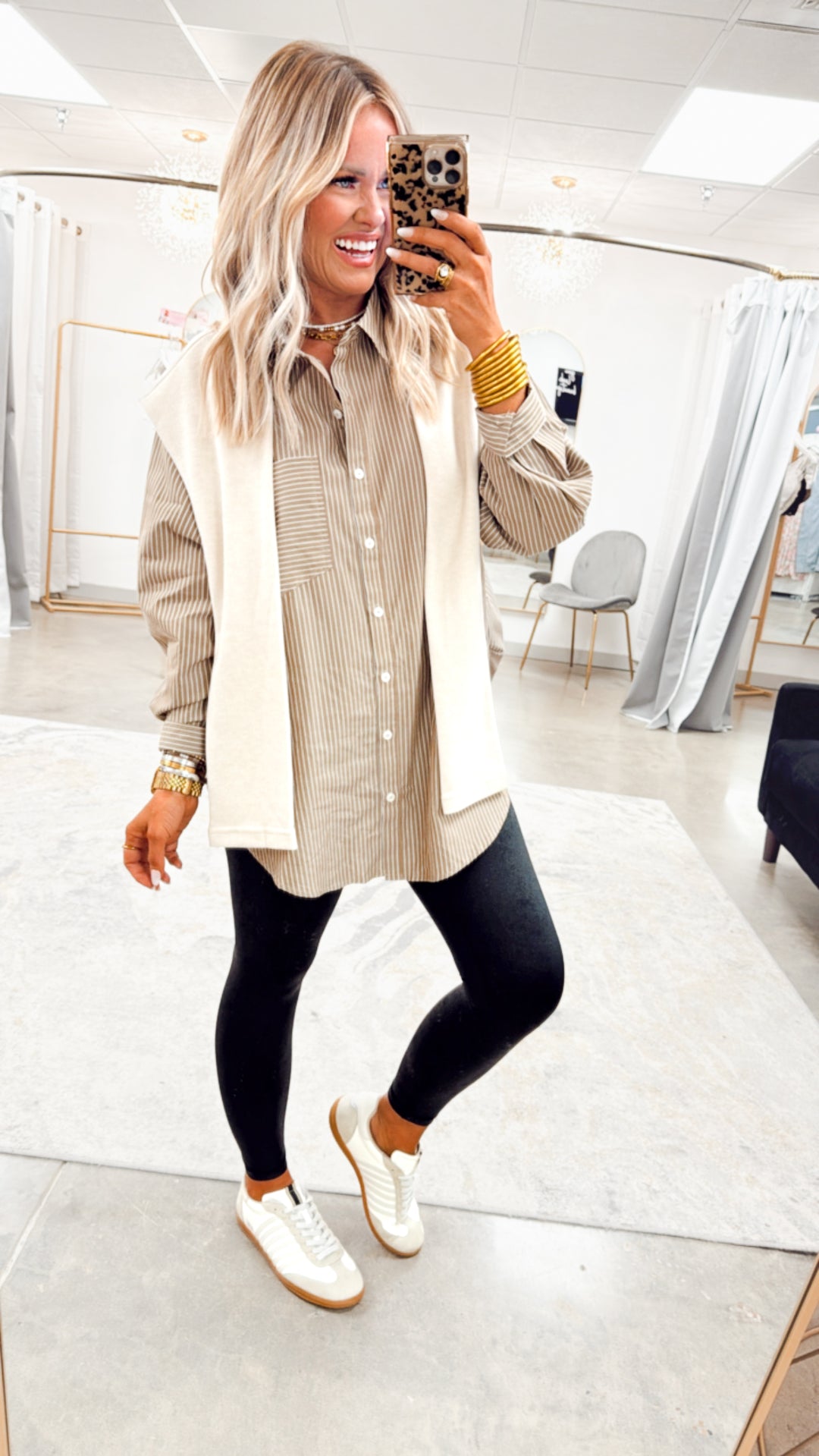 Evelyn Striped Top-Ash Olive