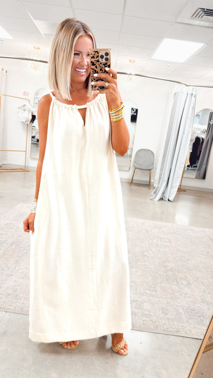 Halter Tie Back Dress-Ivory