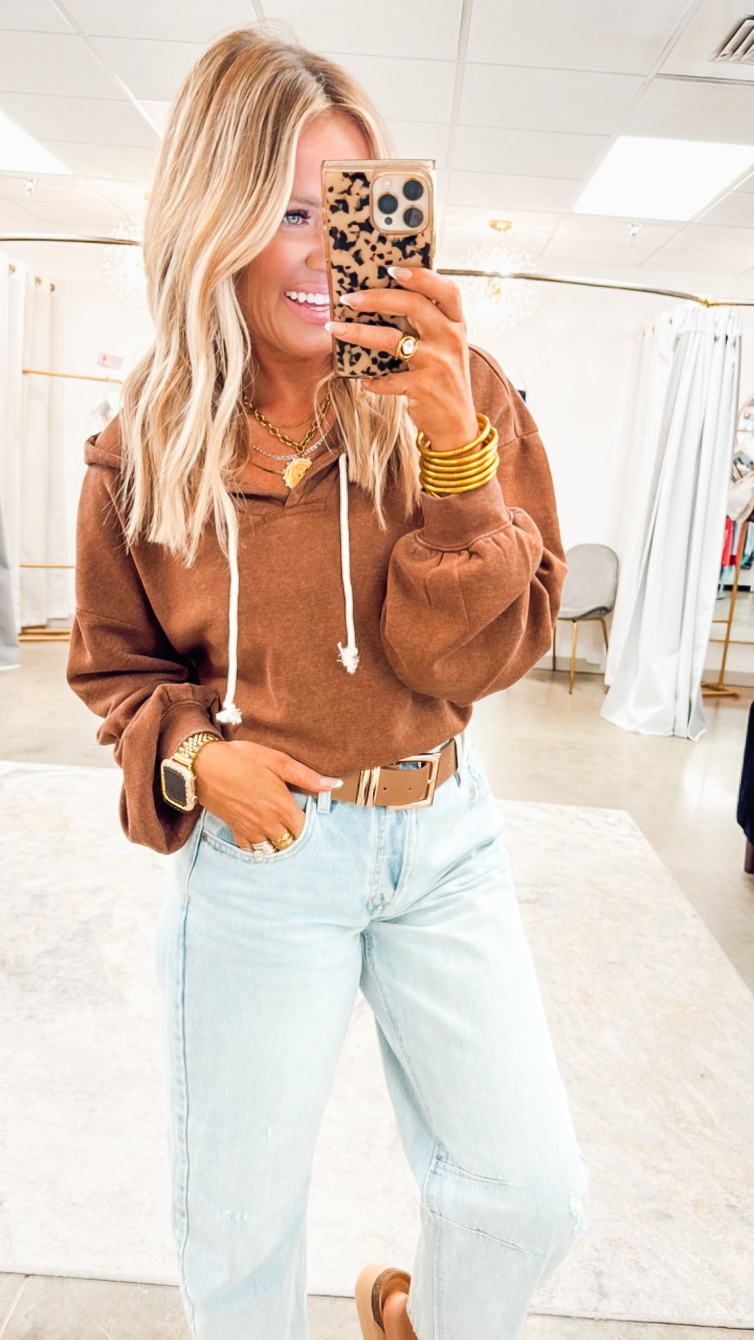Loft Cropped Hoodie-Chestnut