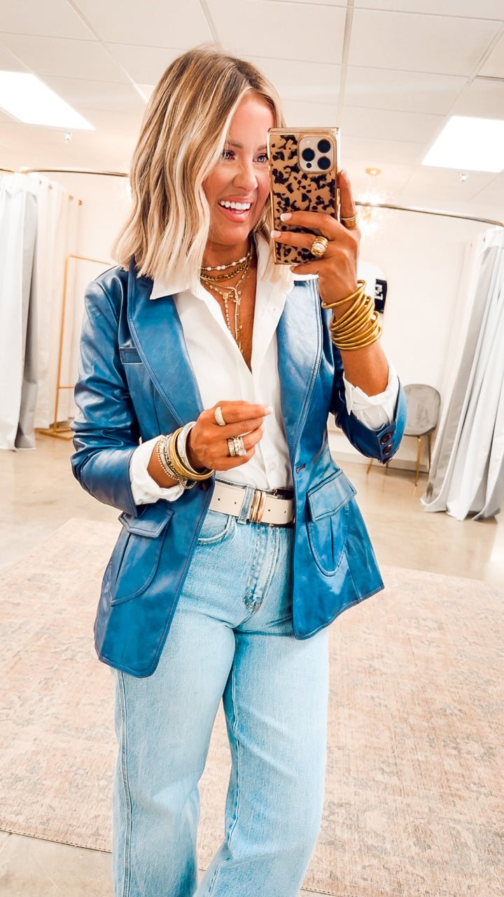 Landry Scrunched Blazer-Blue