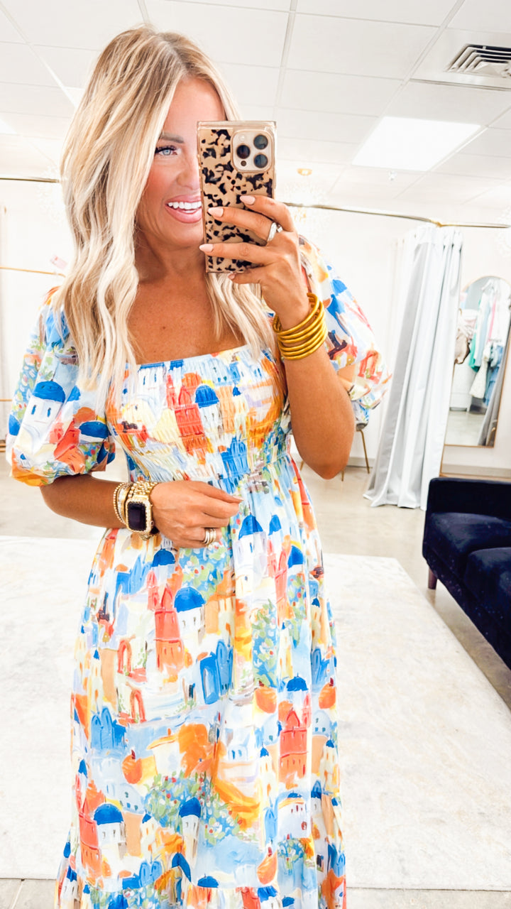 Santorini Smocked Midi Dress-Yellow