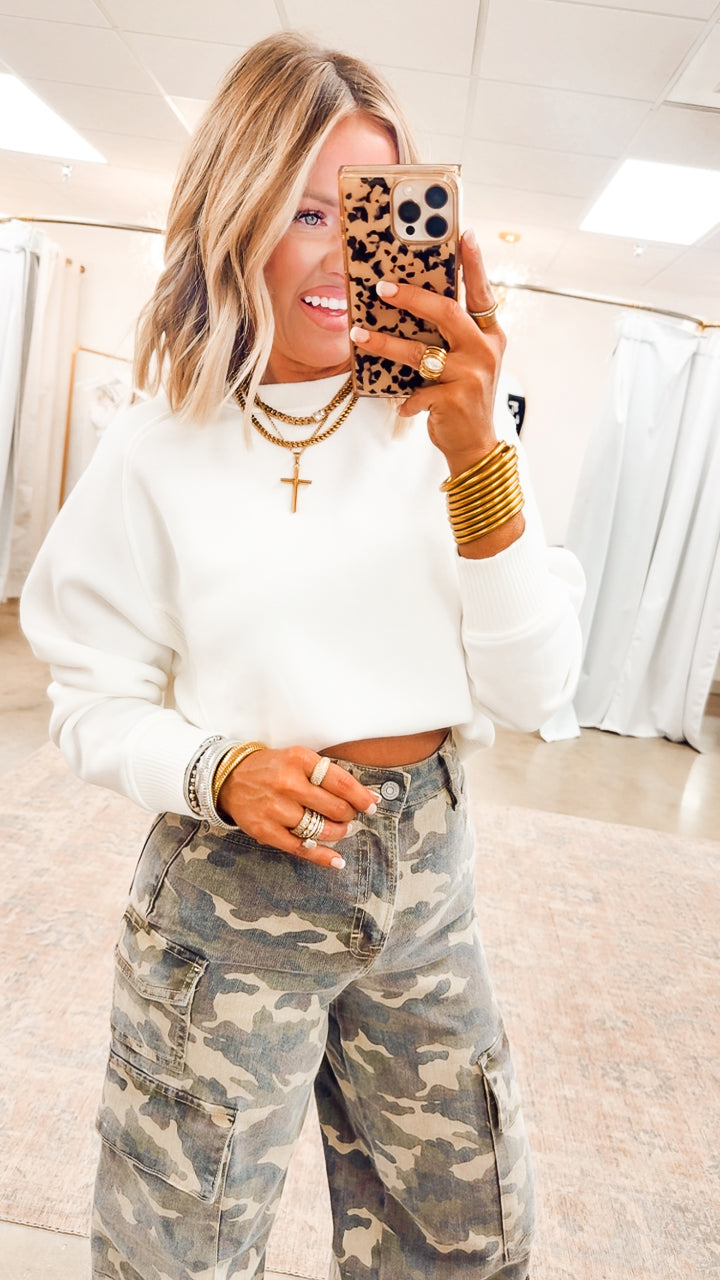 White Plush Raglan Sweatshirt