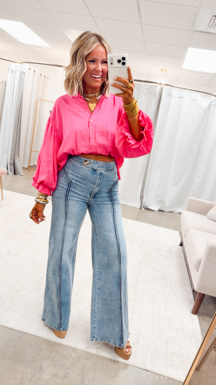 The Lucia Puff Sleeve Blouse-Fuchsia
