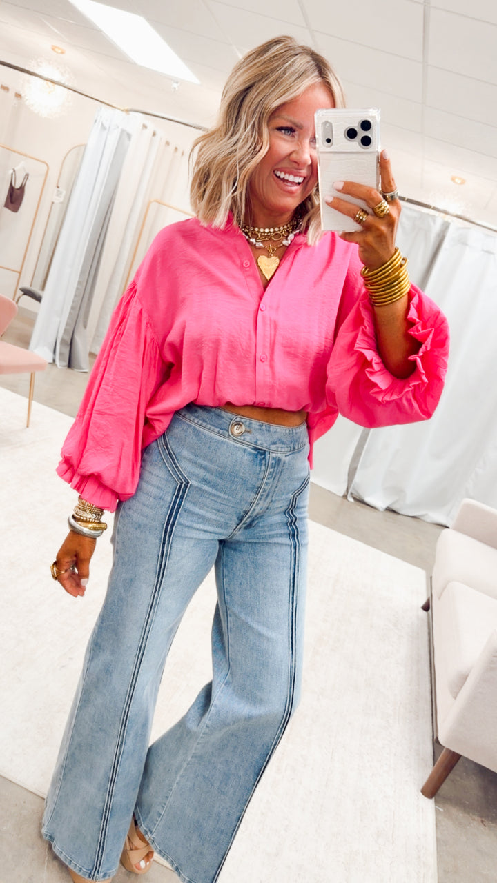 The Lucia Puff Sleeve Blouse-Fuchsia