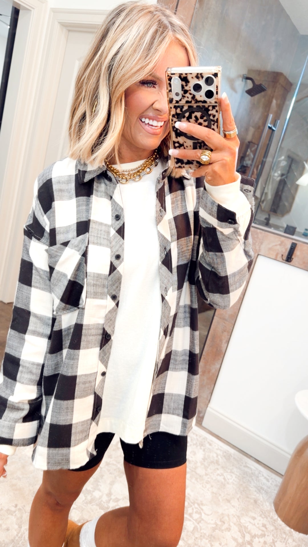 Buffalo Check Flannel Top-Cream/Black