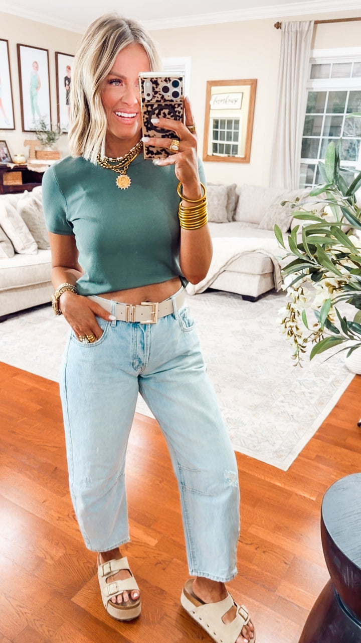 The Just Right Ribbed Tee-Green