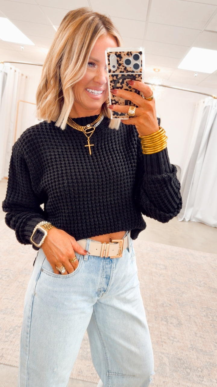 The Maren Hi-Low Waffle Knit-Black