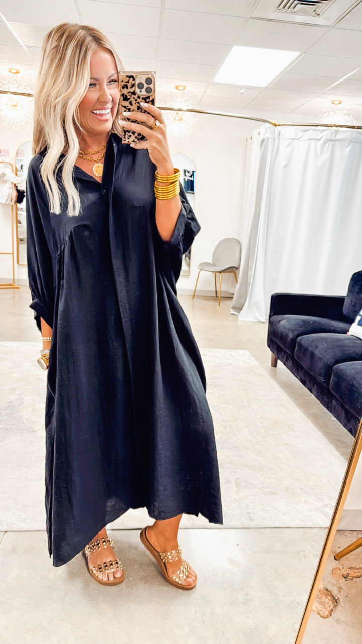 The Haven High-Low Shirt Dress-Black