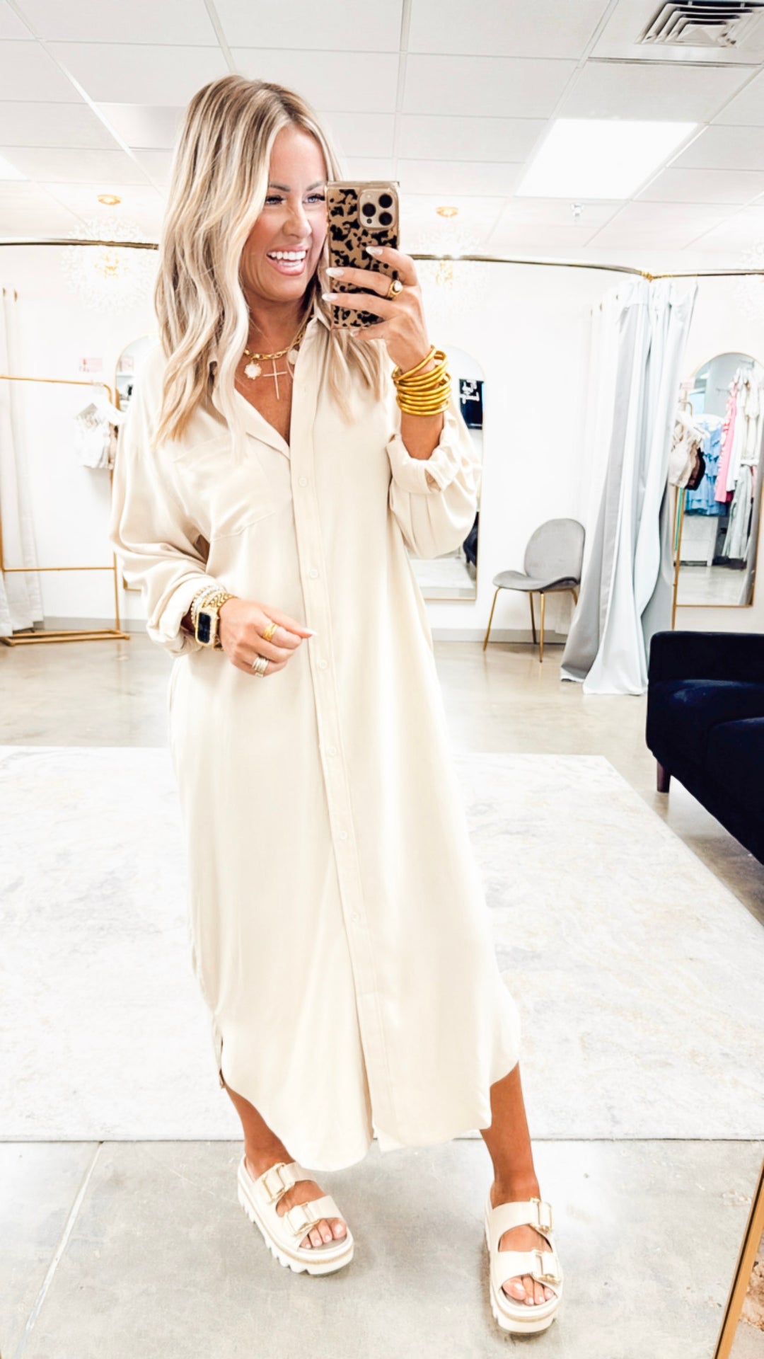 The Elle Oversized Midi Shirt Dress- Taupe