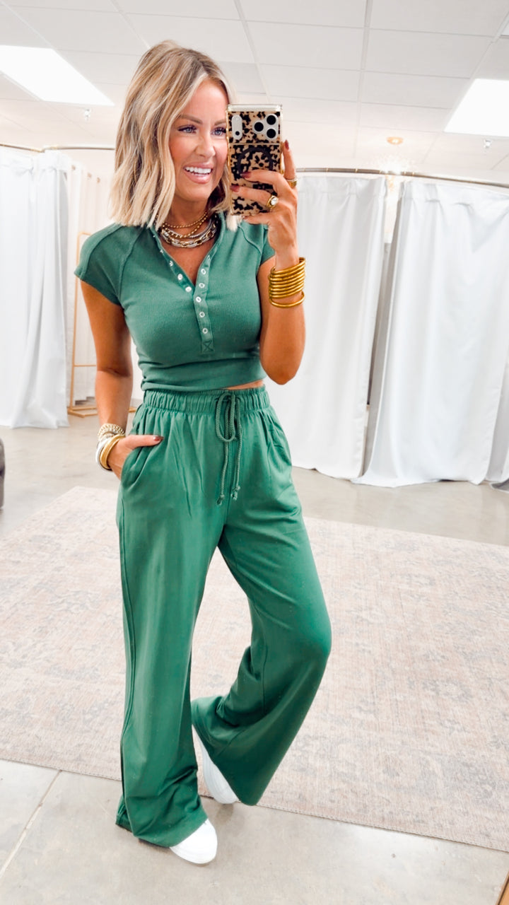 Evie Raglan Top & Pant Set-Hunter Green