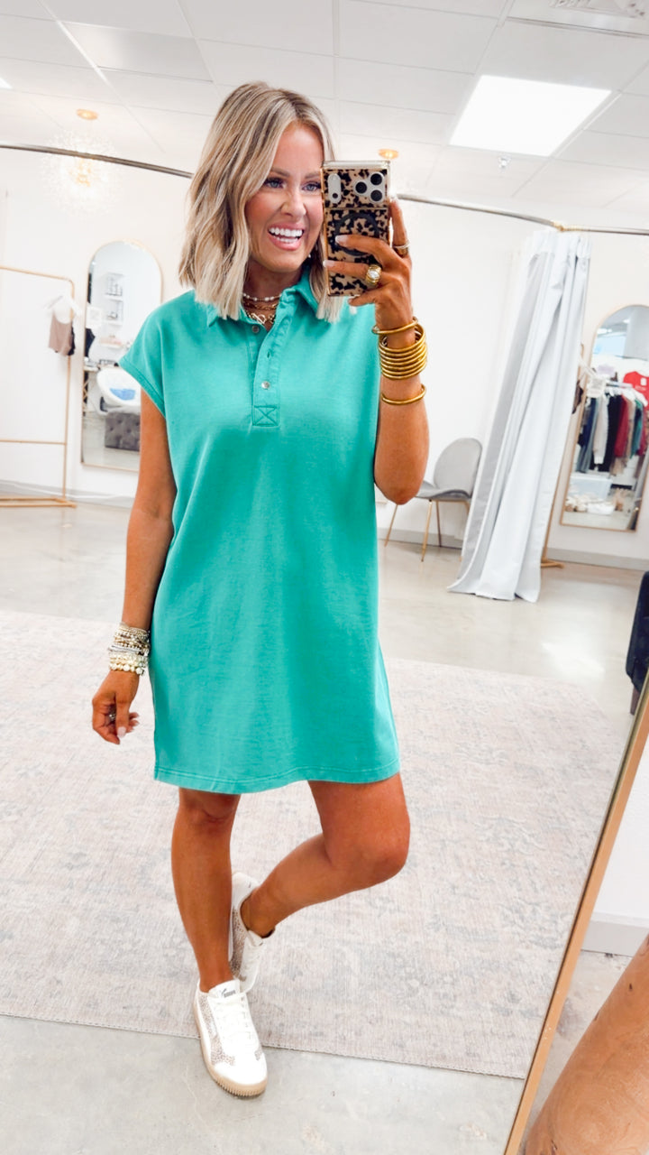 Relaxed Fit Shirt Dress-Green
